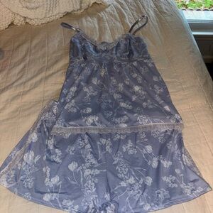 Laura Ashley Blue and White Pajama Set with Floral Print